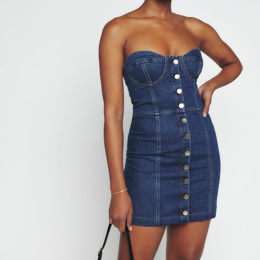 Reformation Nikki Strapless Bustier Denim Mini Dress